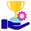 Pixecart is an online marketplace that provides creative freelance services on demand. This colourful 2D illustrated Trophy and ribbon icon image is showing that this marketplace provides high quality creative work and top-notch services.