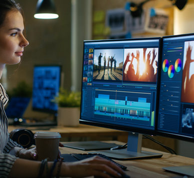 Pixecart is a creative marketplace that provides freelance video and animation services on demand. This image is showing a video editor and motion graphic designer working on her computer editing a footage.